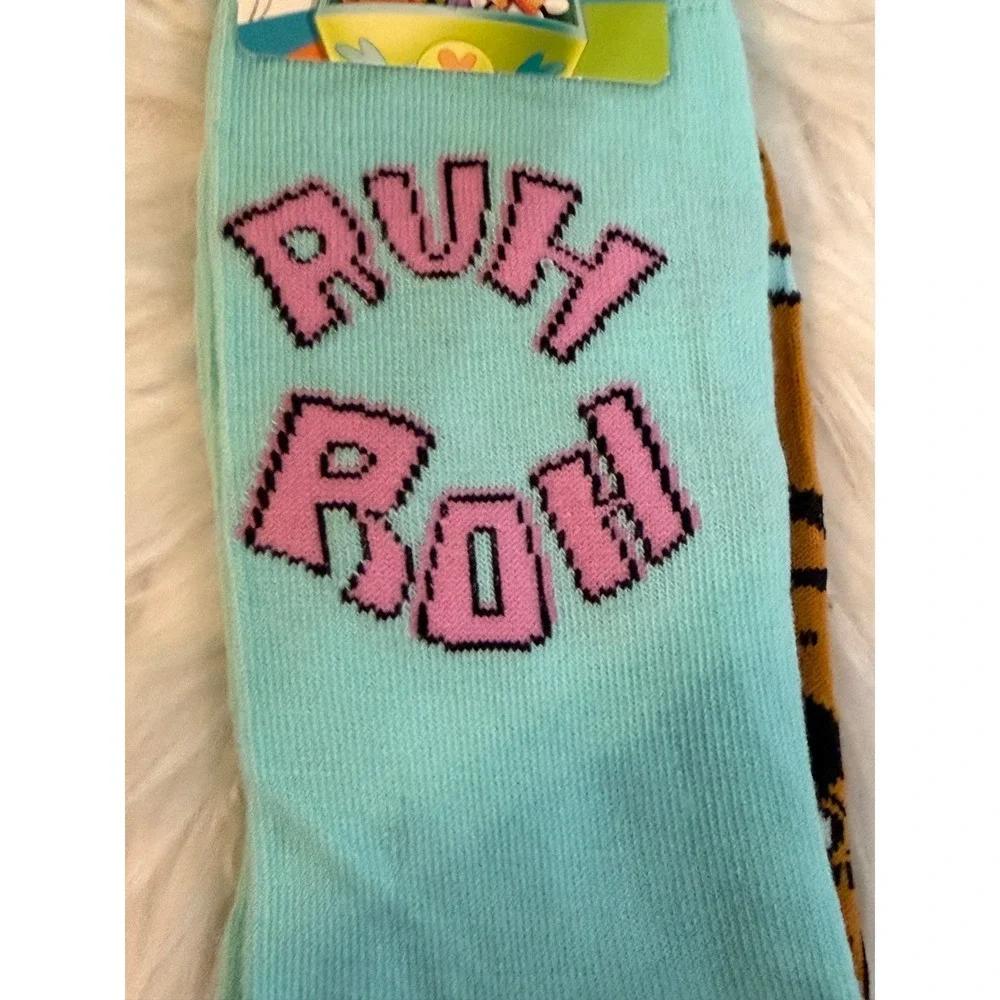 Scooby-Doo Ruh-Roh Crew Socks Light Blue Novelty Graphic Shoe Size 6.5-12 NEW